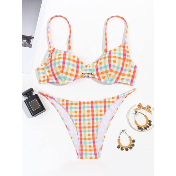 Plaid high waisted bikini size large - Picture 1 of 4